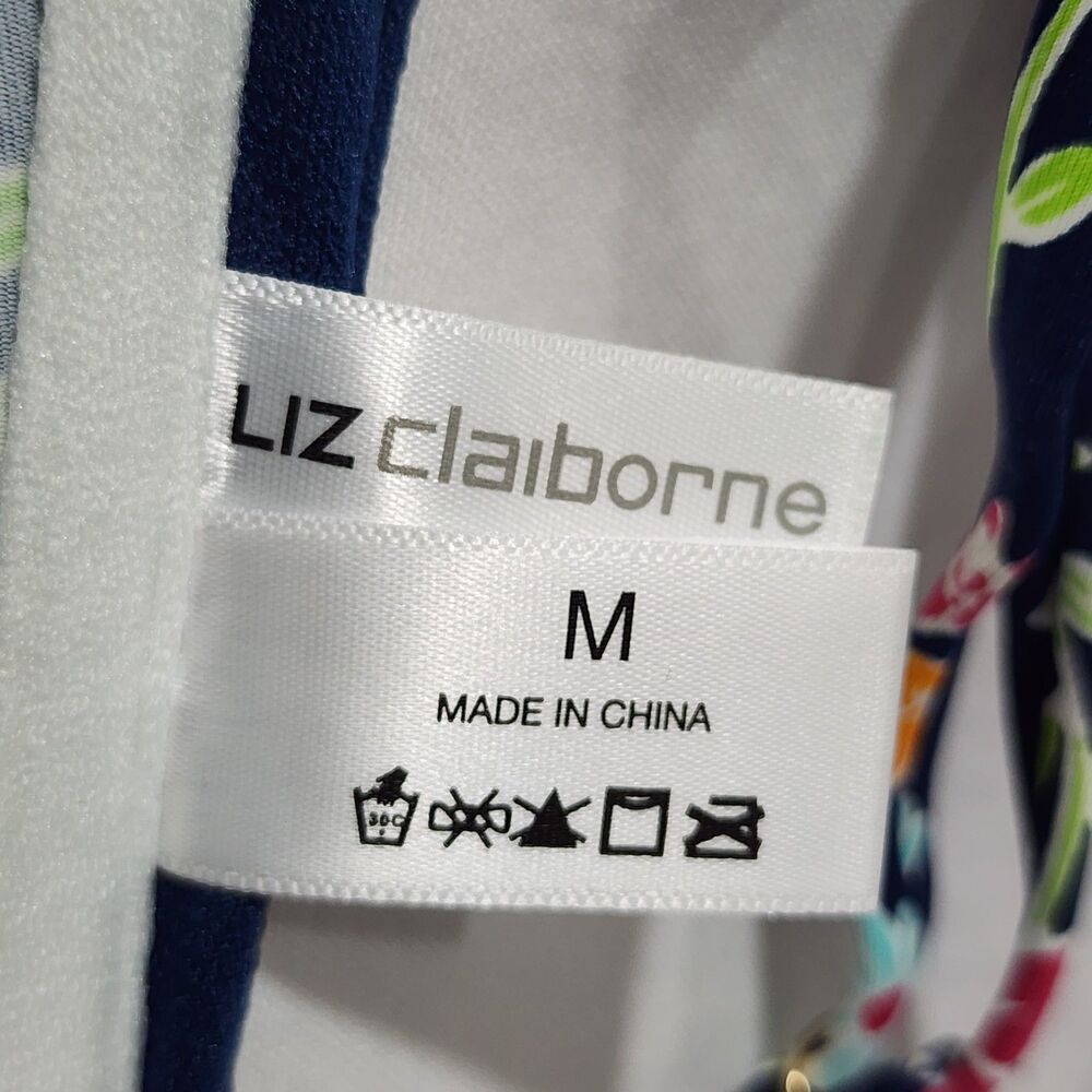 Liz Claiborne Swimwear Navy Flower Bandeau Tankini Swim Top Size Medium - Picture 6 of 9